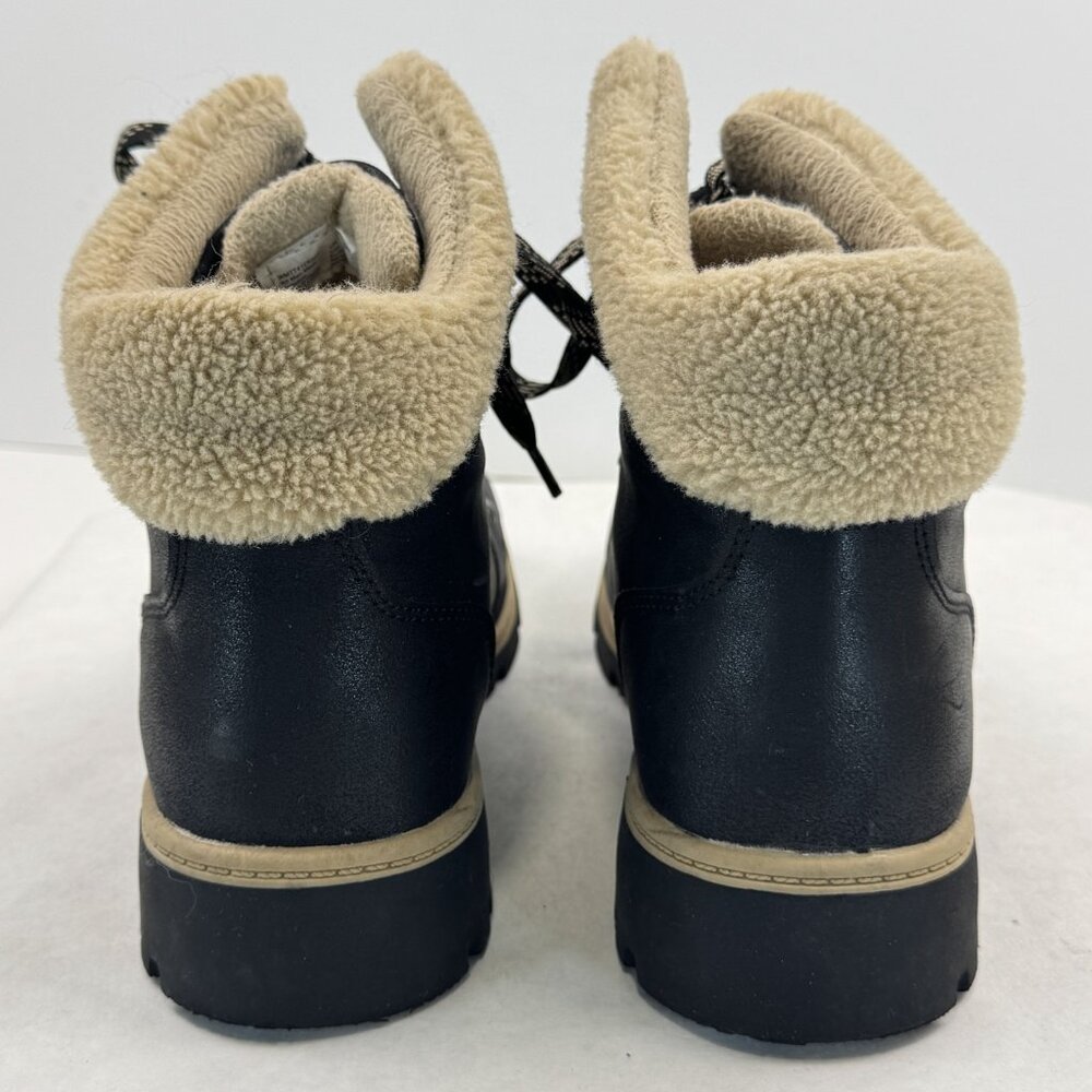 Time Tru Womens Size 8 Black Hiker Ankle Boots Sherpa Trim Lace Up Lug Sole - Picture 4 of 14